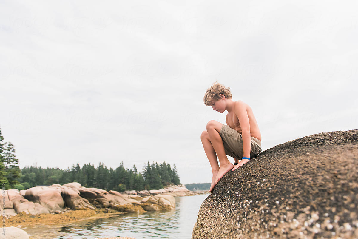 Boy on the Rocks on Deer Isle, Maine