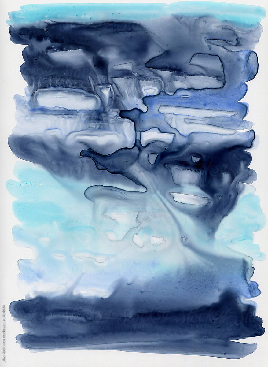 dark and light shades of blue watercolor art