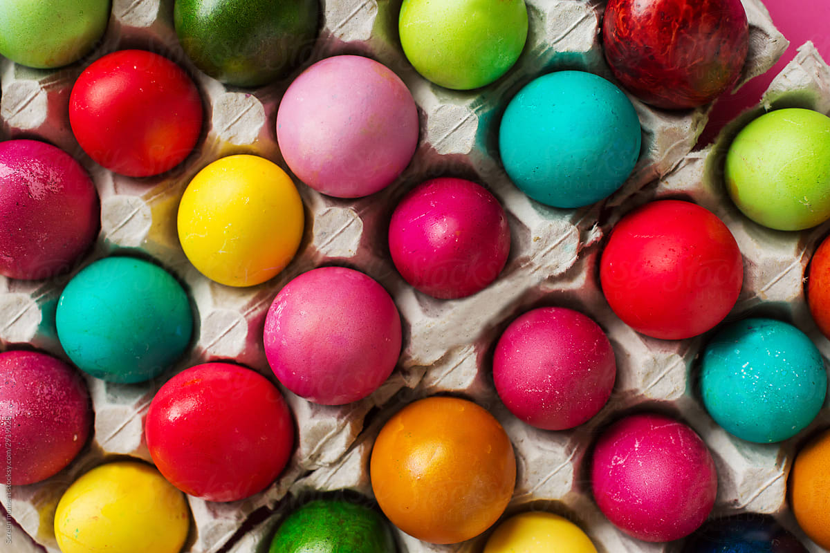 Multicolored Easter eggs in the package.