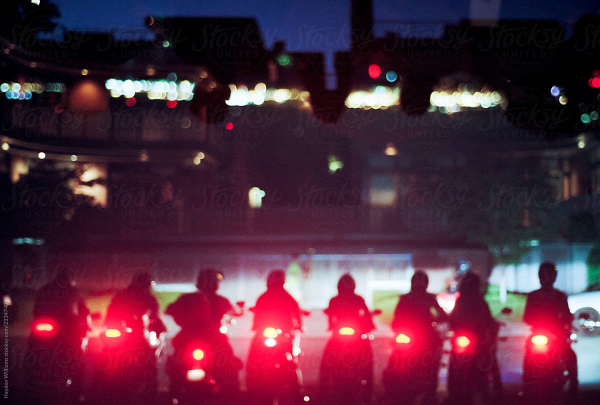 Biker gang at night