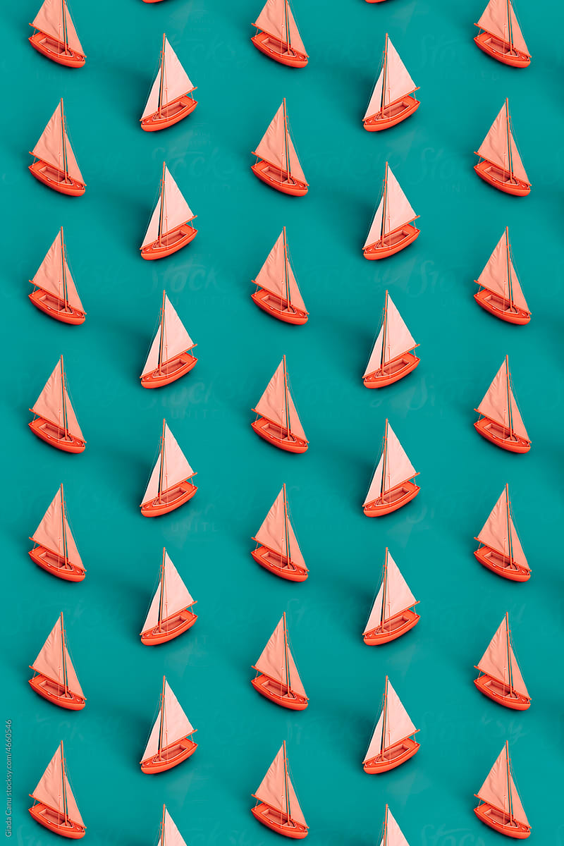 isometric pattern of pink sail boats