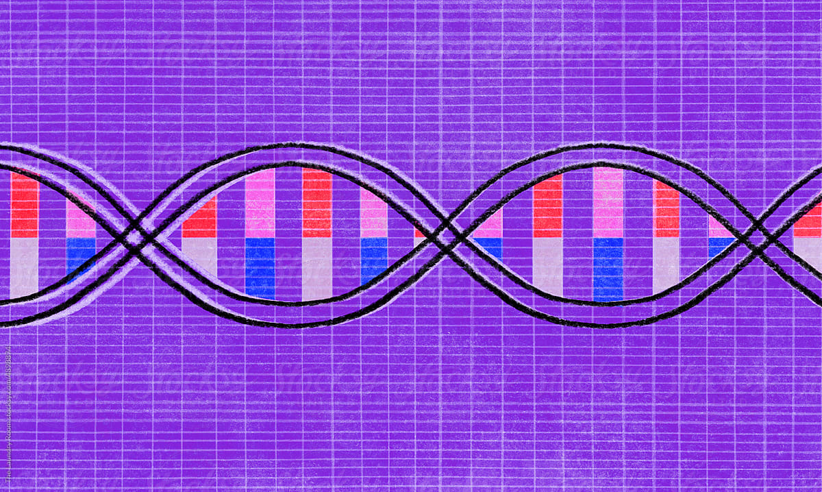 DNA helix with pencil texture on purple background