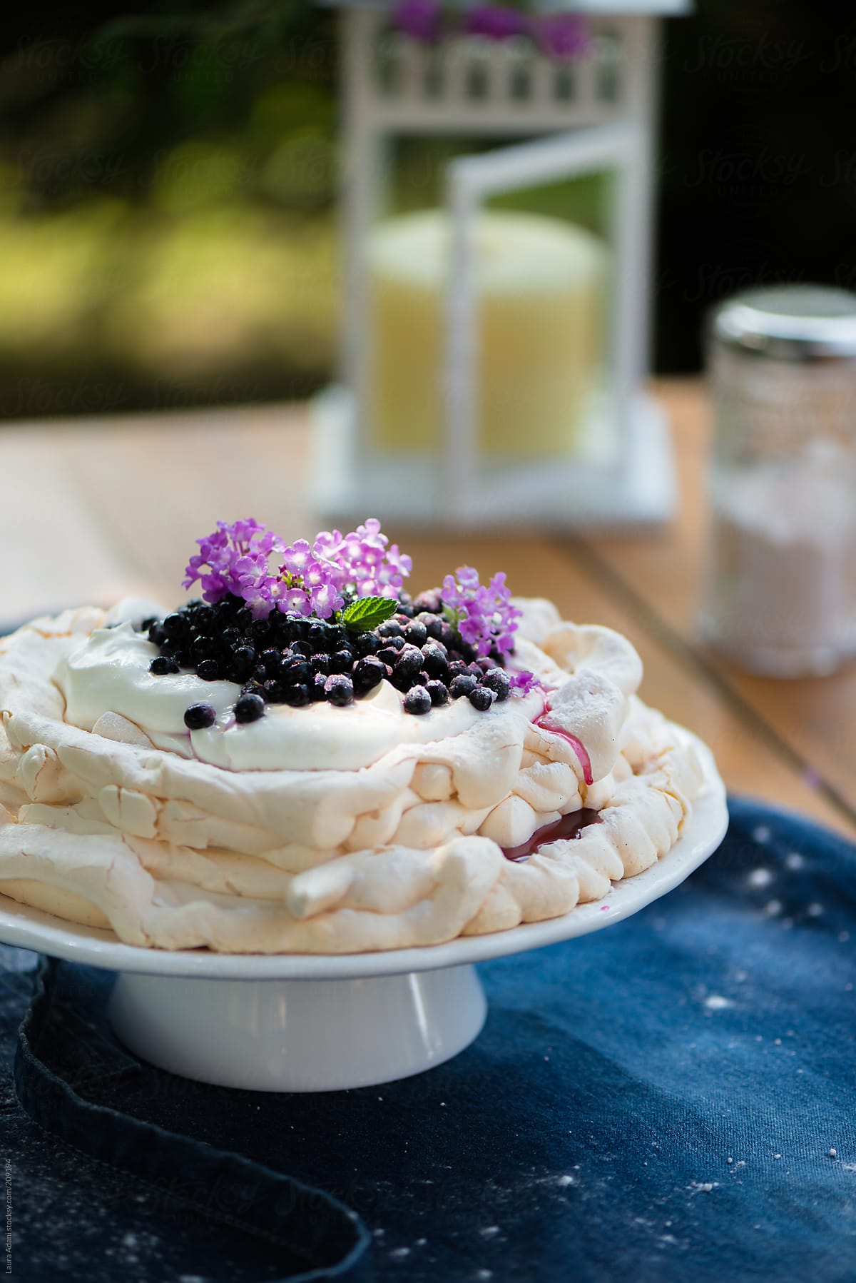 pavlova with blueberries and whipped cream