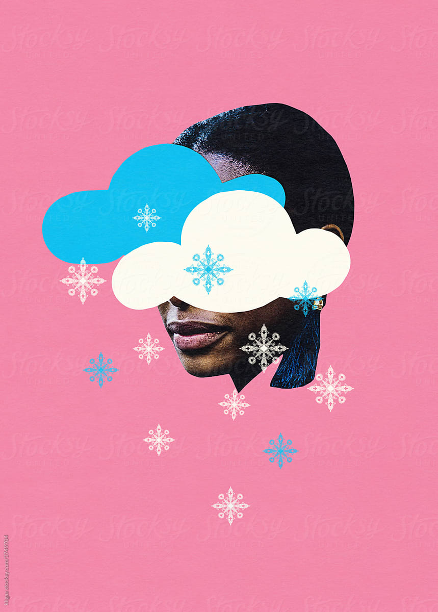 Woman with snowflakes collage