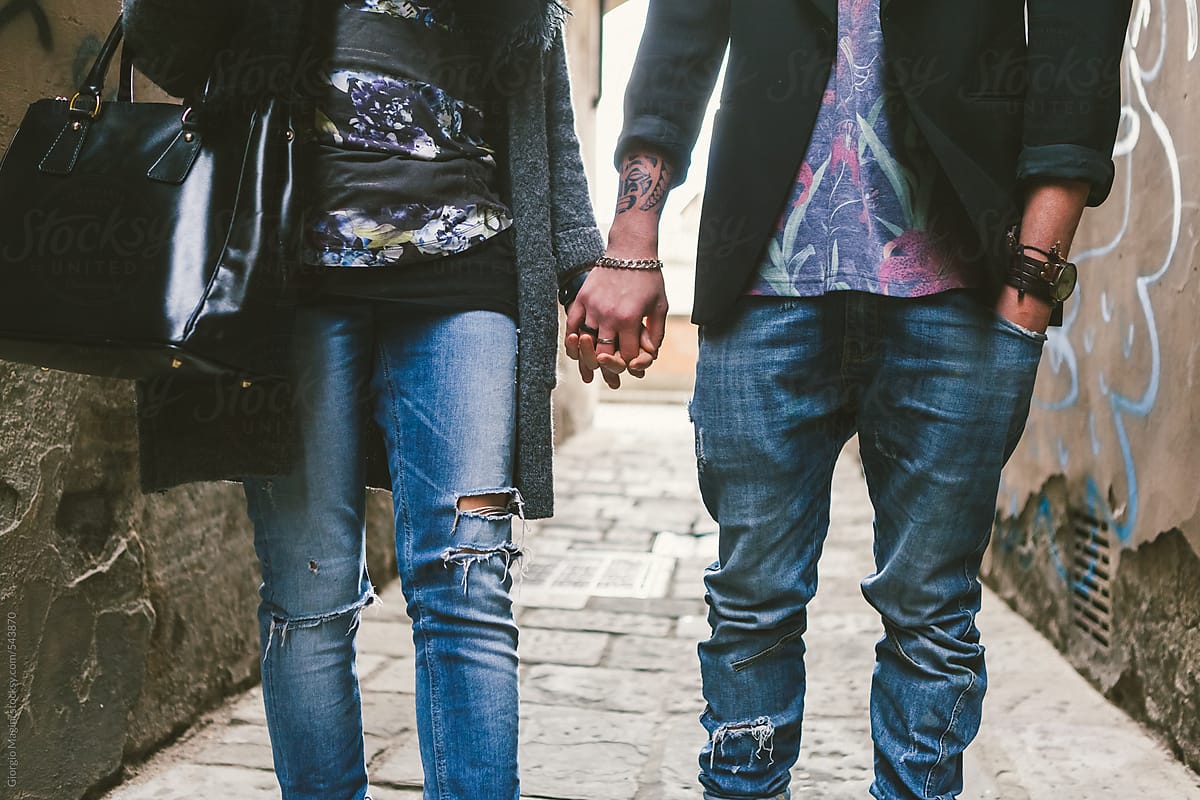 Urban teenage couple in the old city.