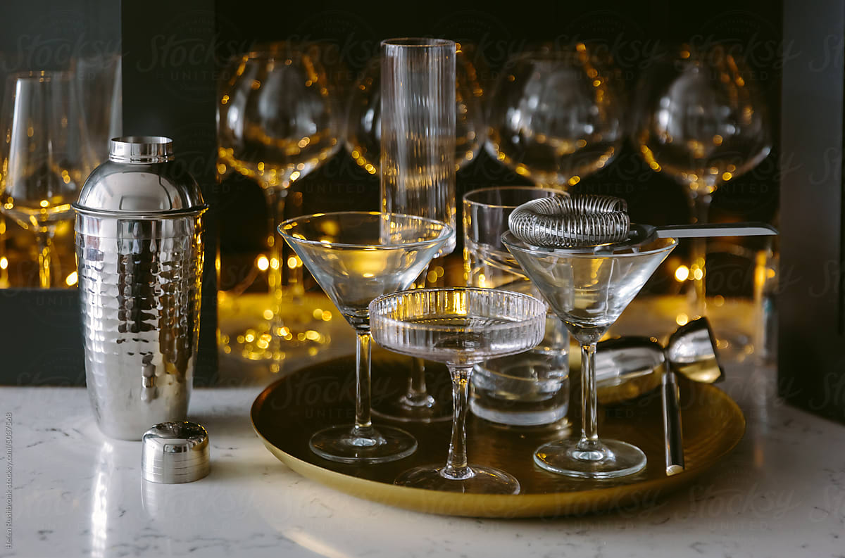 Cocktail glasses and barware