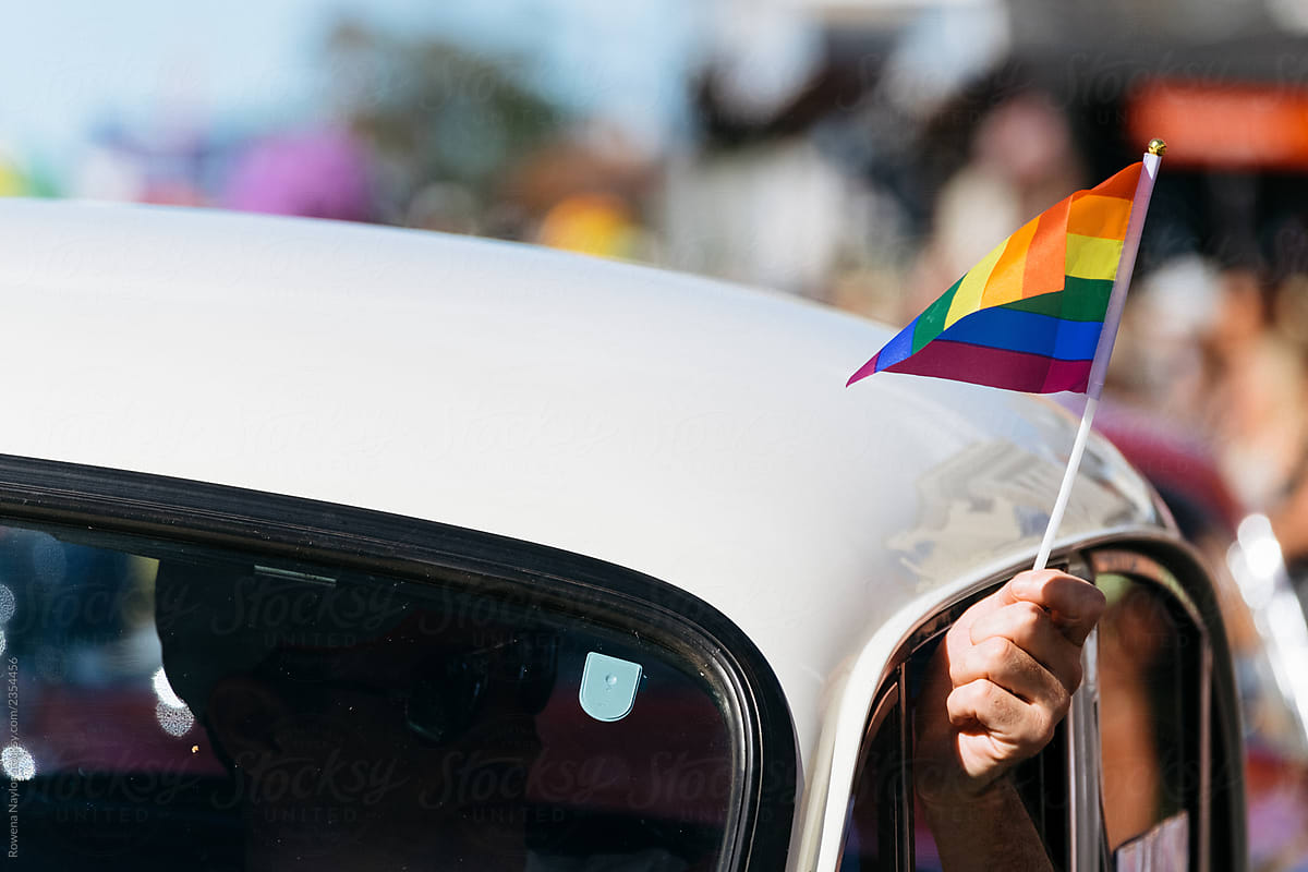 Gay rainbow flags at parade