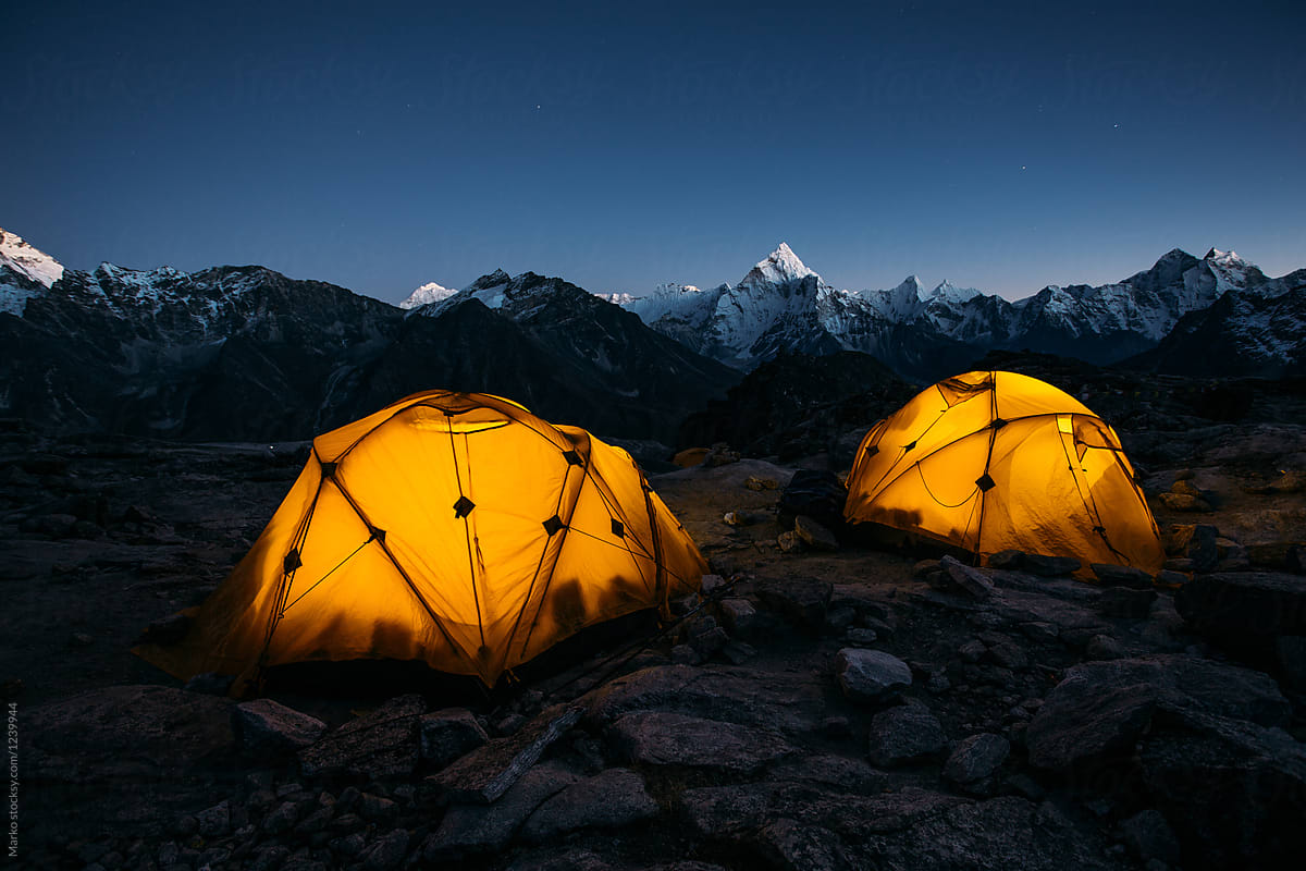 Travel / Tents shining in Himalayan night