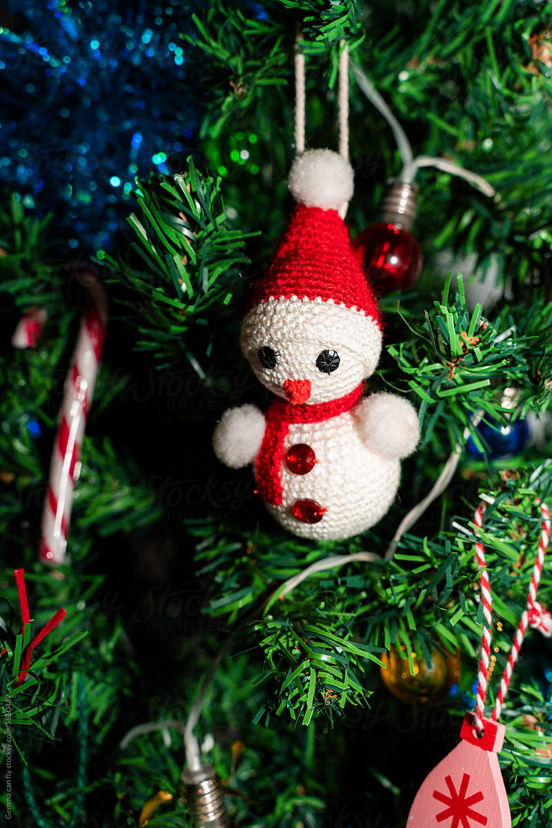 Christmas Snowman Festive Ornament on Tree