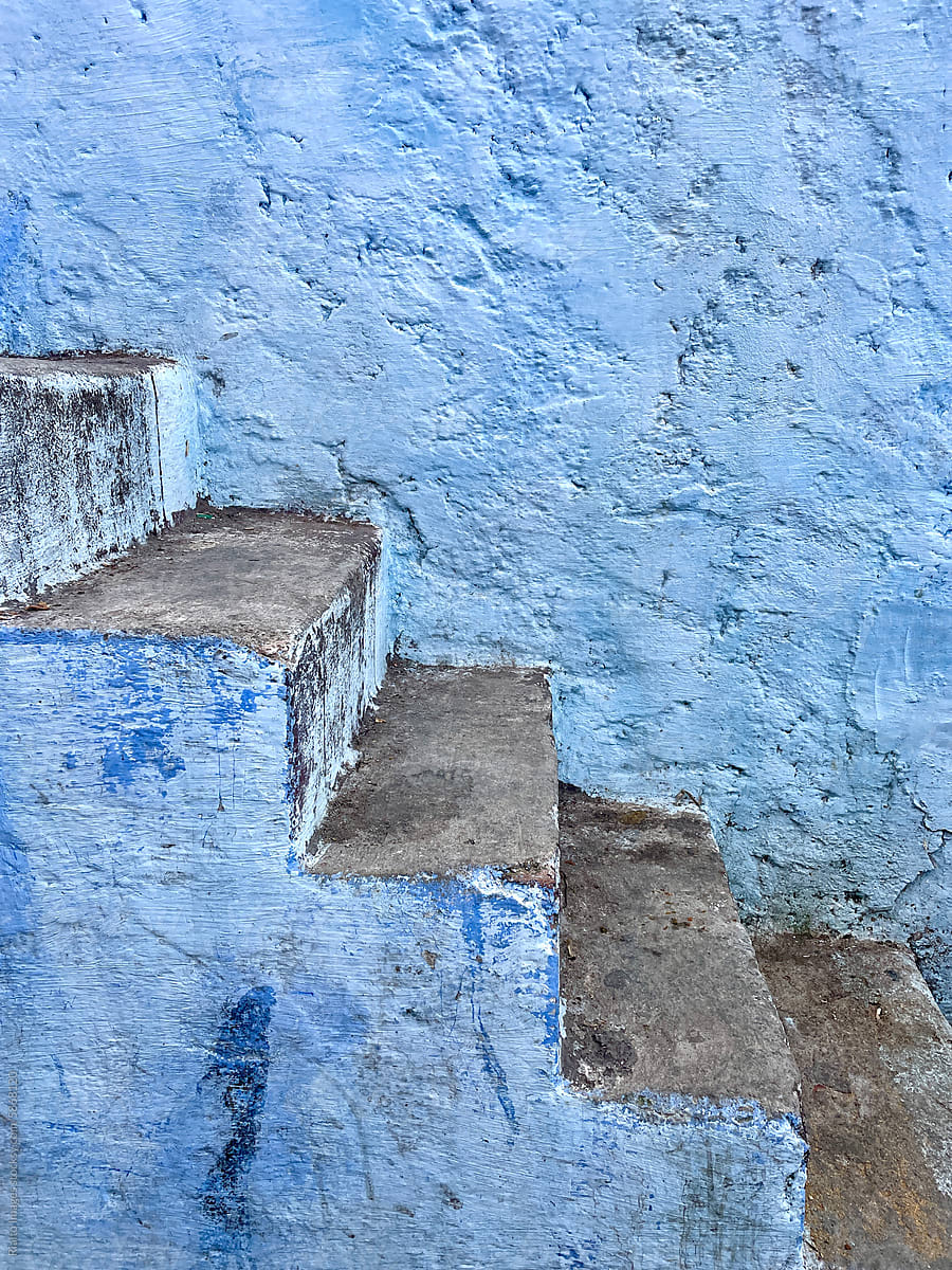 Painted blue stairway, Morocco