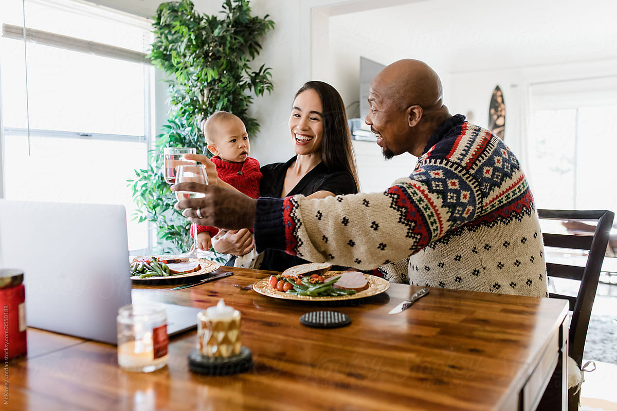 Mixed Race Family Enjoying the Holidays During a Pandemic