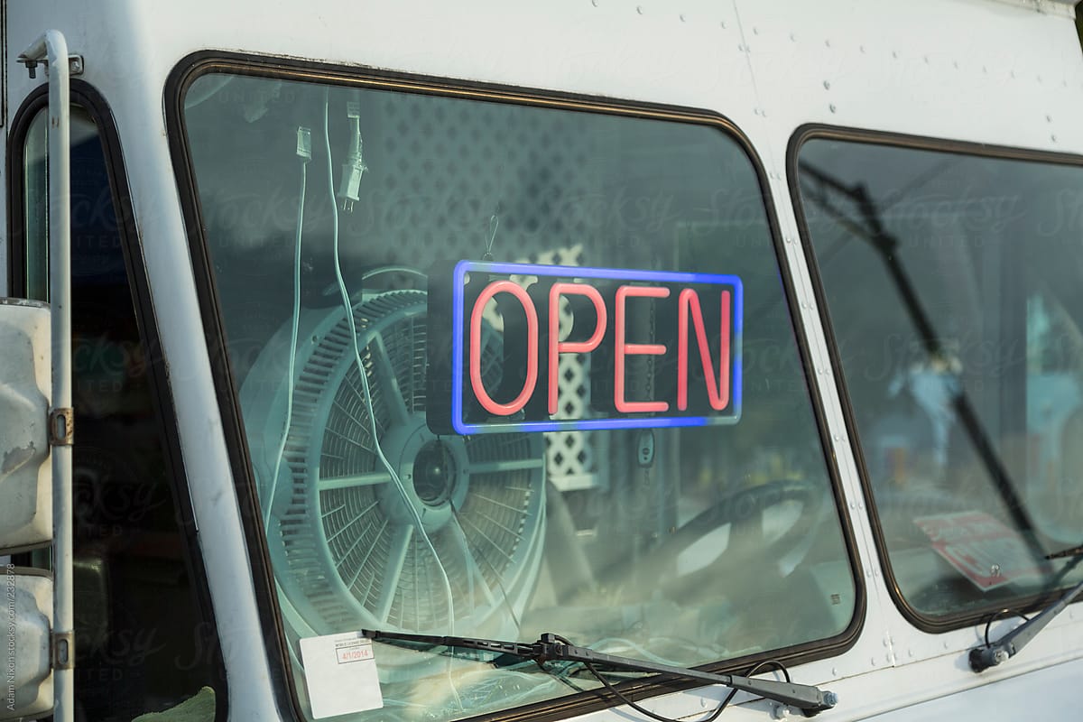 Open sign on a food truck