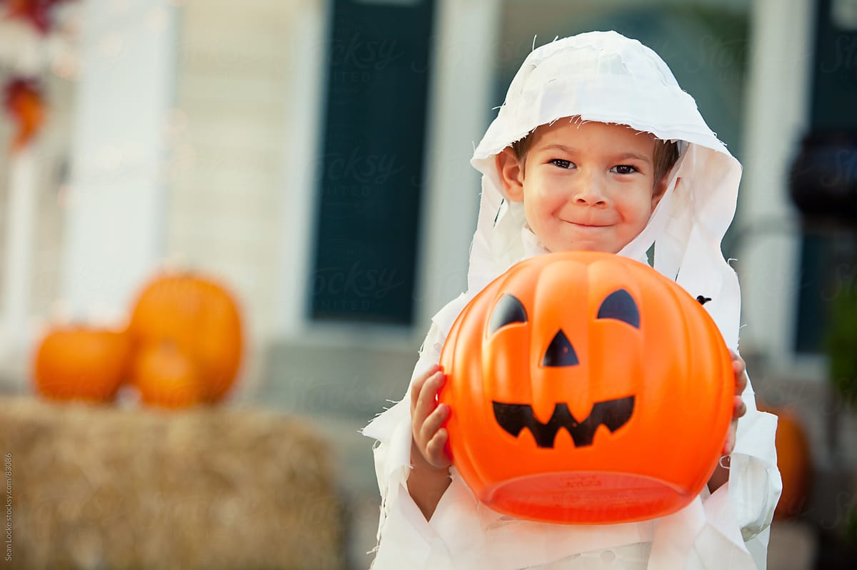 Halloween: Little Boy With Candy Bucket