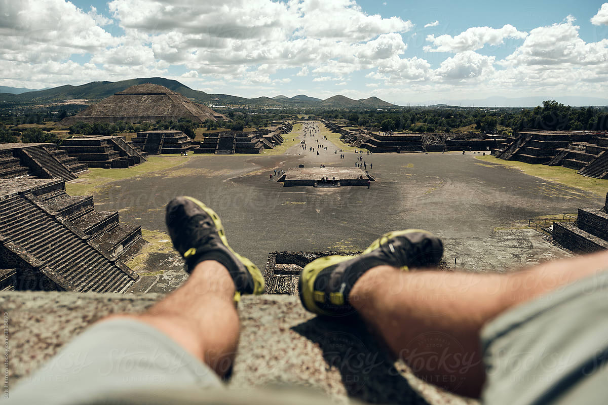 Tourist in Teotihuacan pyramids. Mexican Archeological site