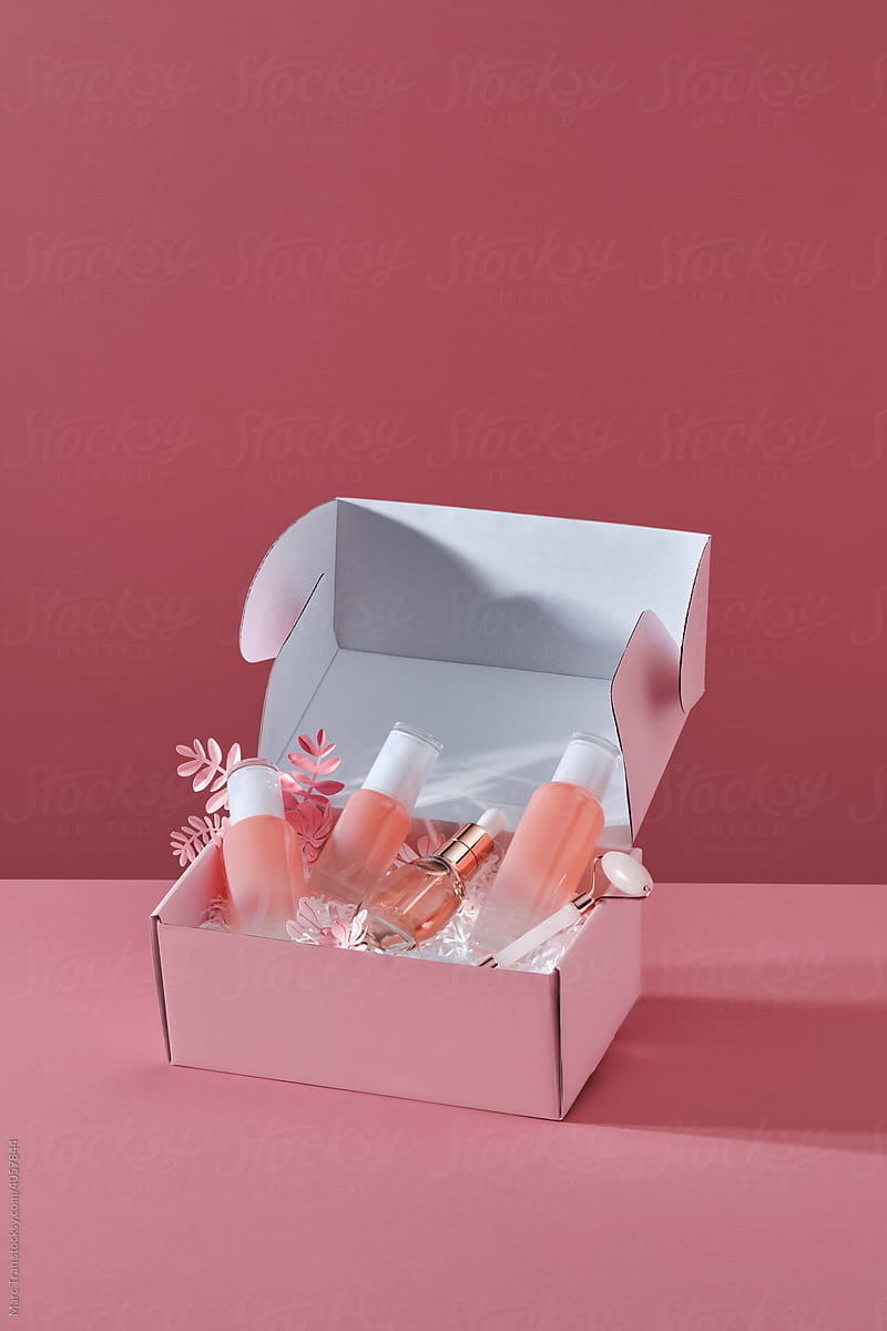 Decorative gift boxes with natural cosmetics and decorations