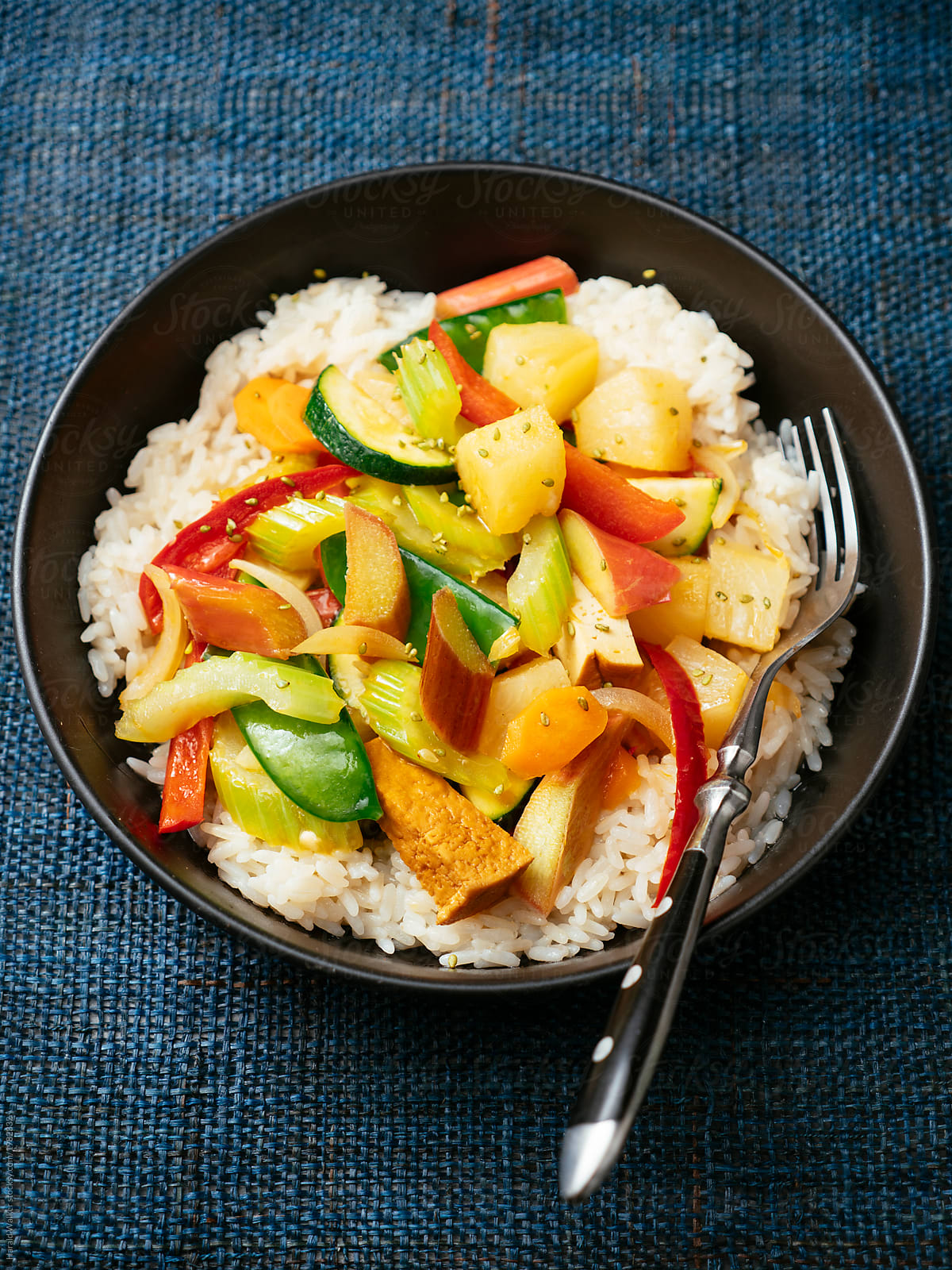 Sweet Sour Vegetables with Rhubarb, Pineapple and Tofu