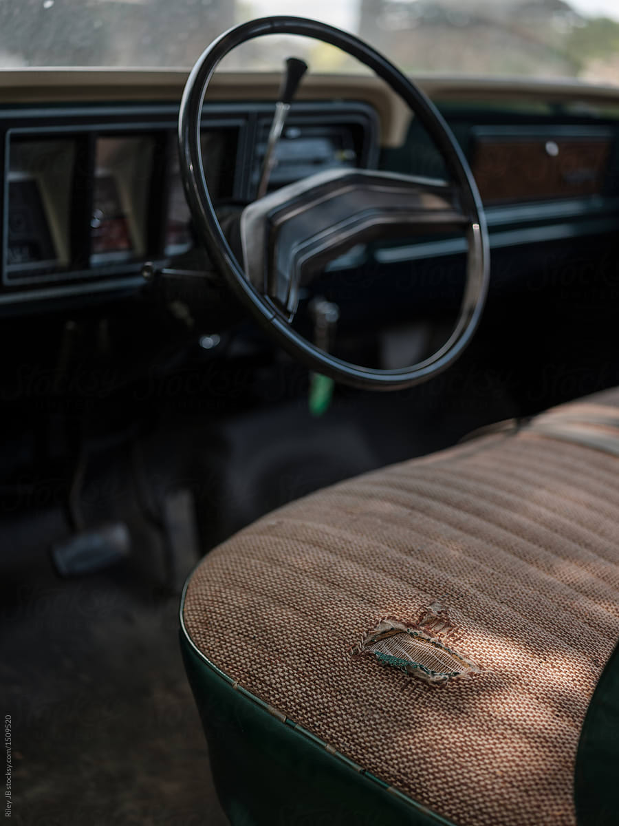 Ripped upholstery in an old vintage truck