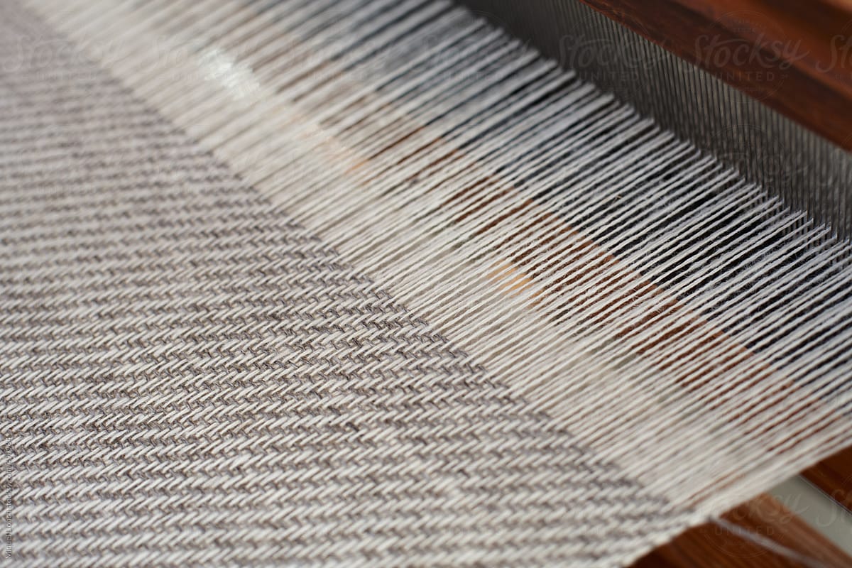 Close up of an artisanal woven fabric unfinished