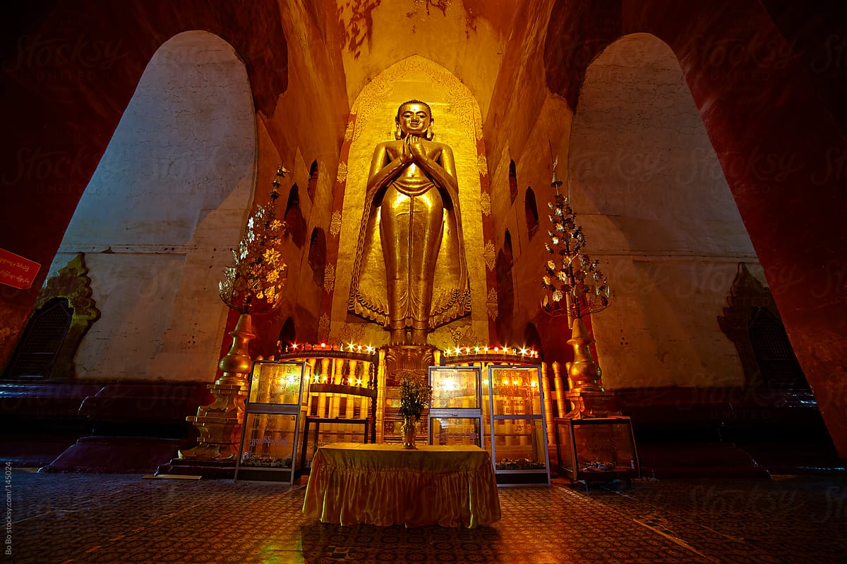 inside of Buddhist temple in Bagan Myanmar