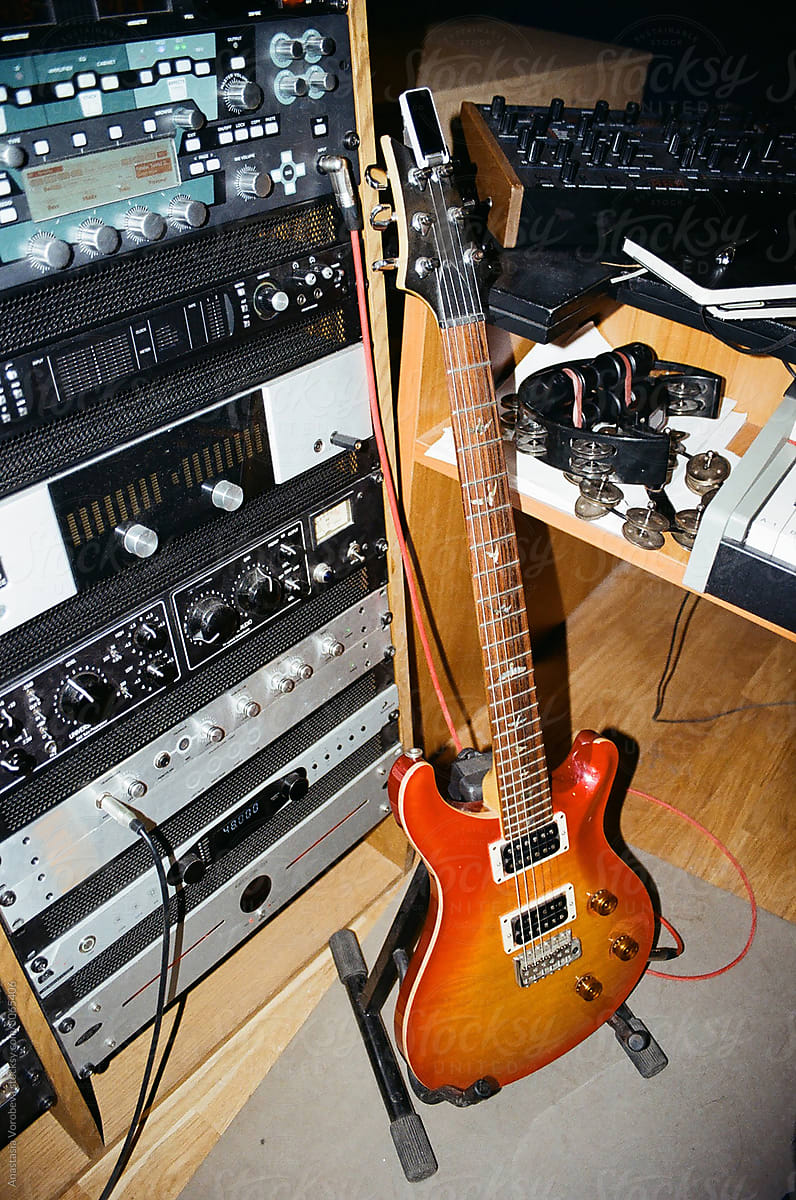 guitar in recording room