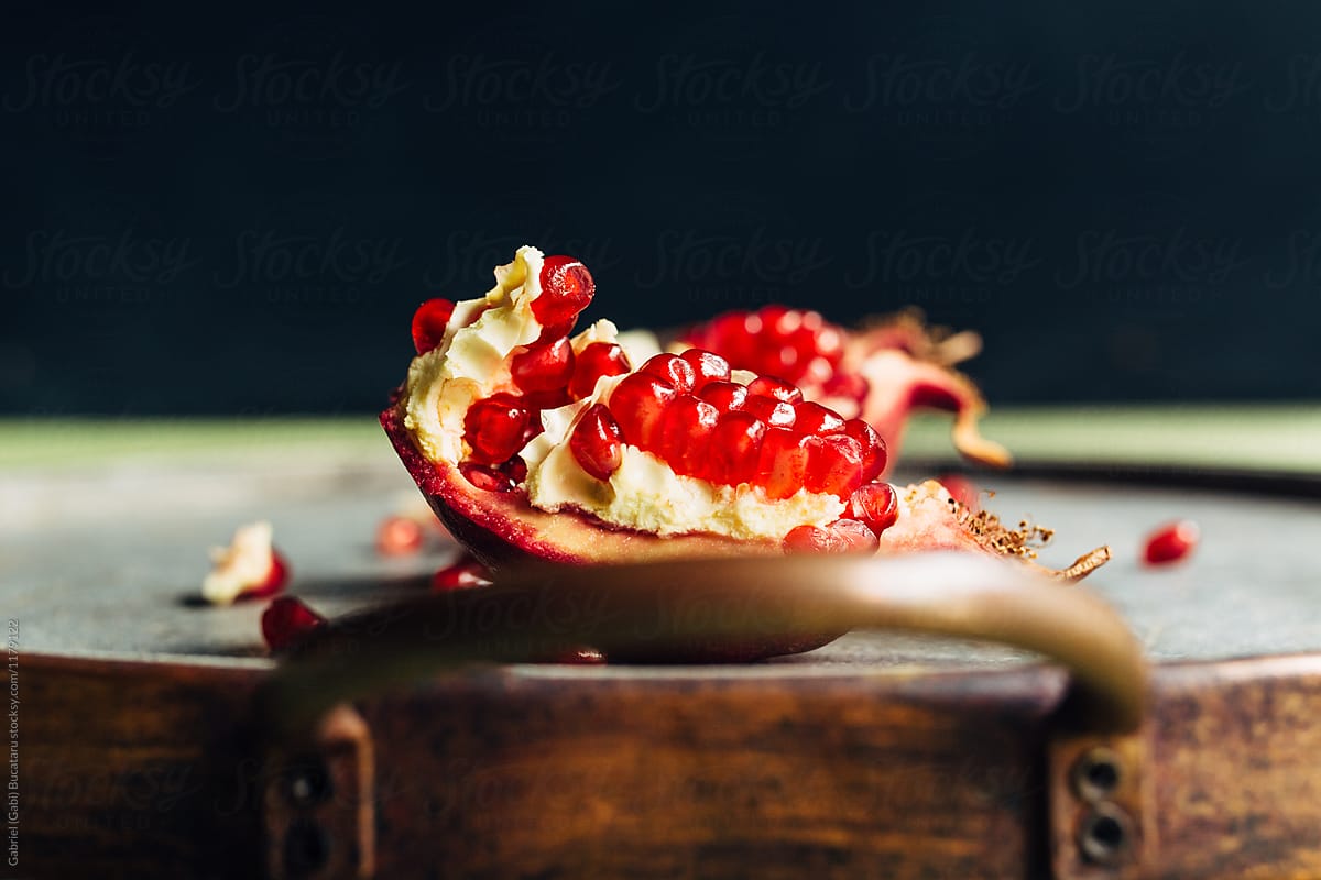 Pomegranate slice on a tray