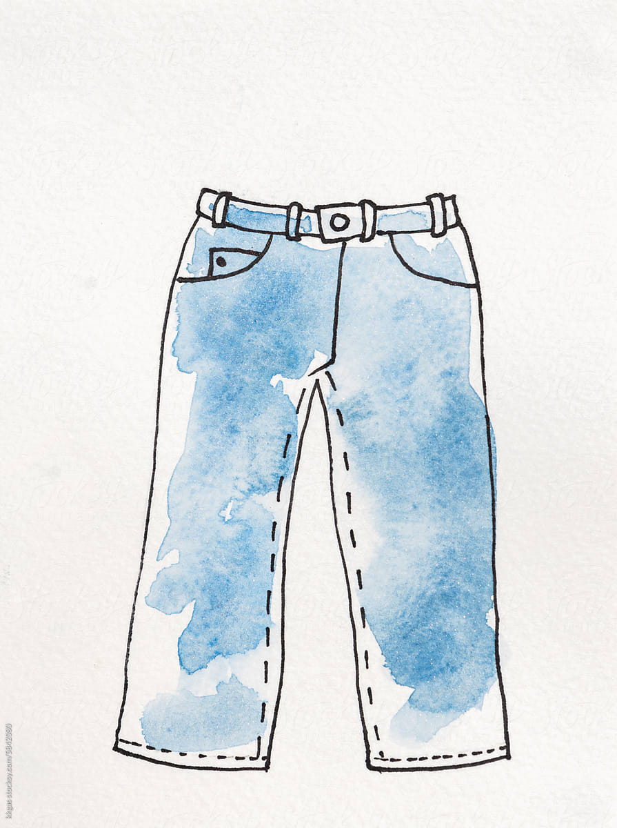 Watercolor painting of blue jeans