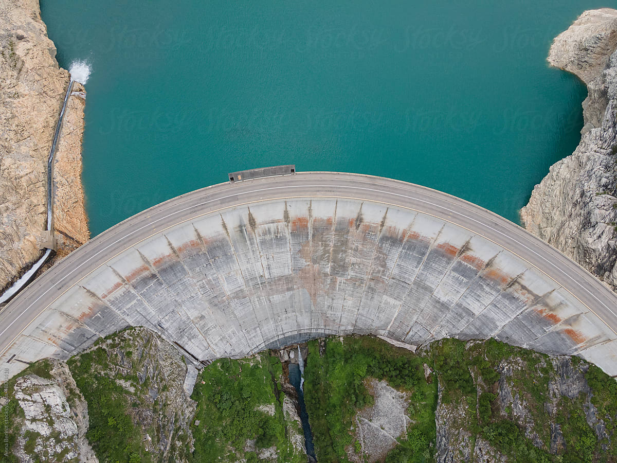 renewable energy, water dam view from above in Tignes, France