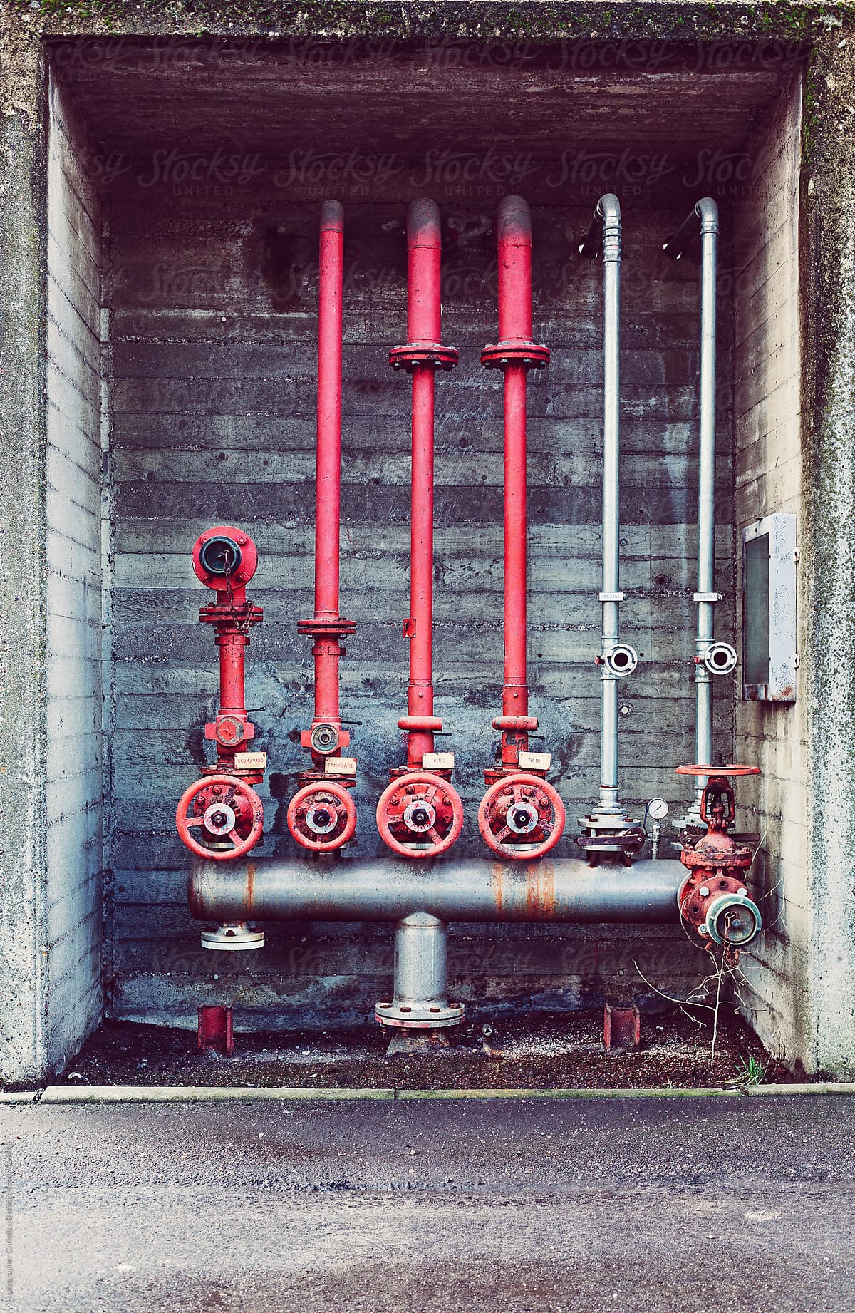 red pipes and handles