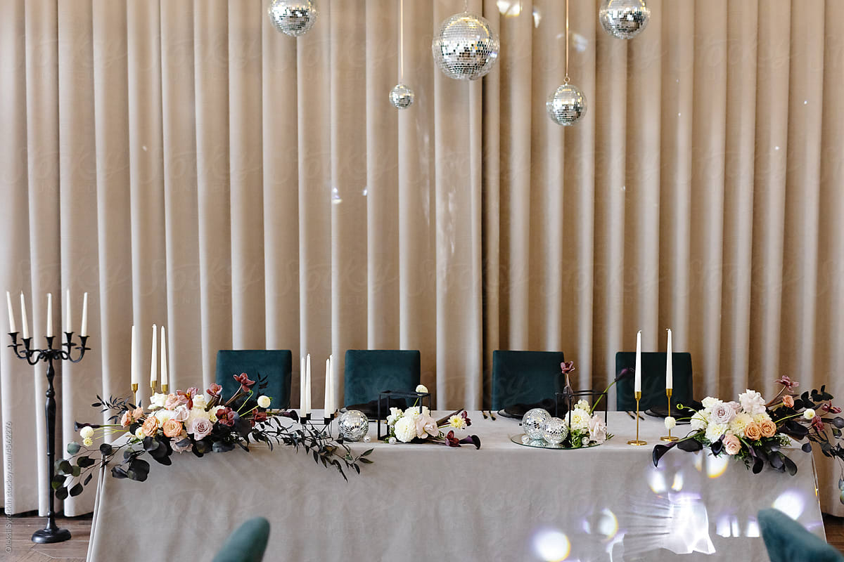 Wedding table with floral arrangements
