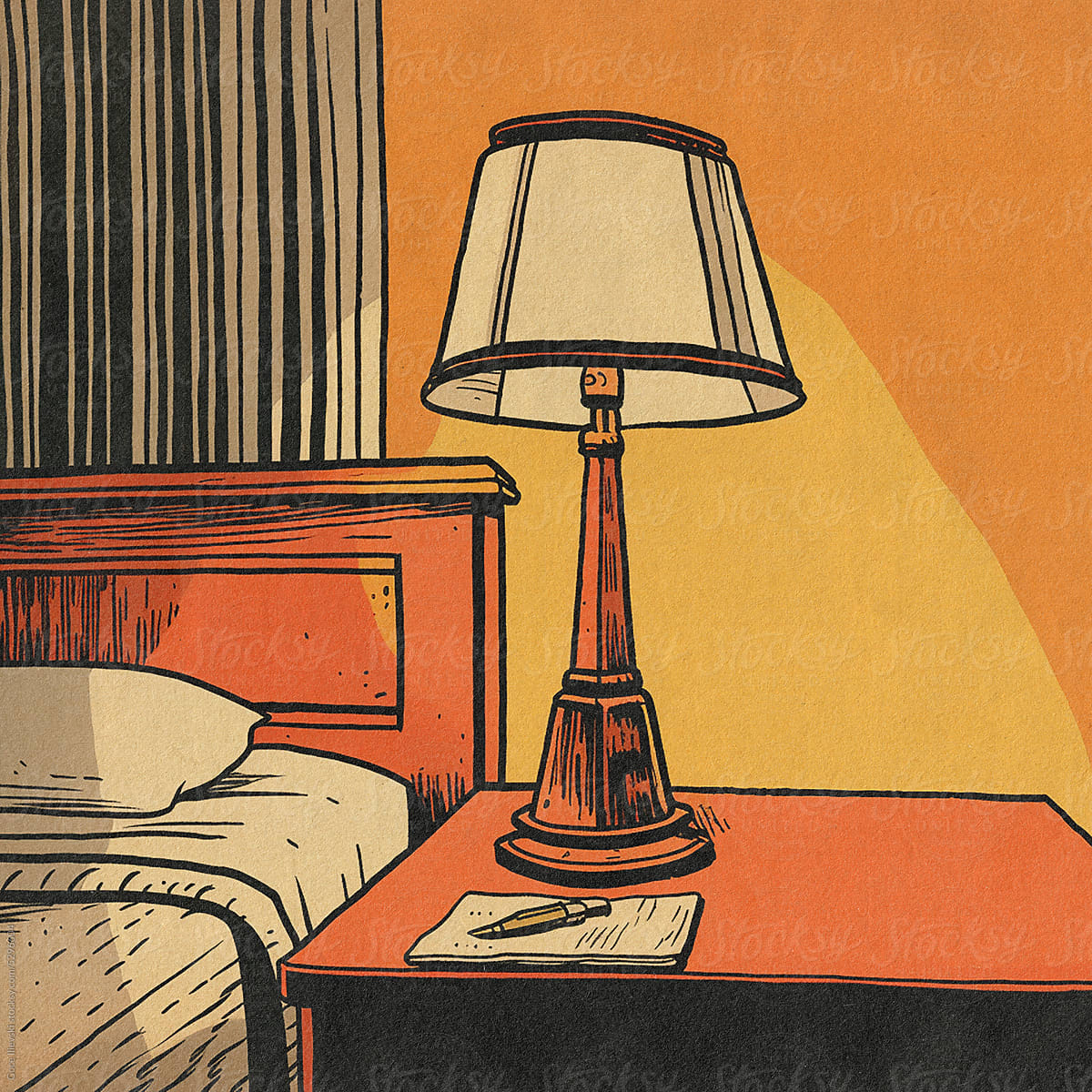 Hotel Room Bedside Table Lamp Illustration