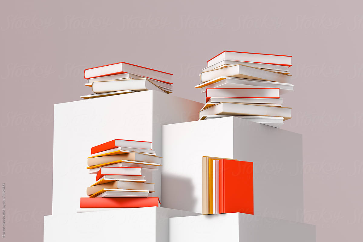 Modern Book Display on White Shelves
