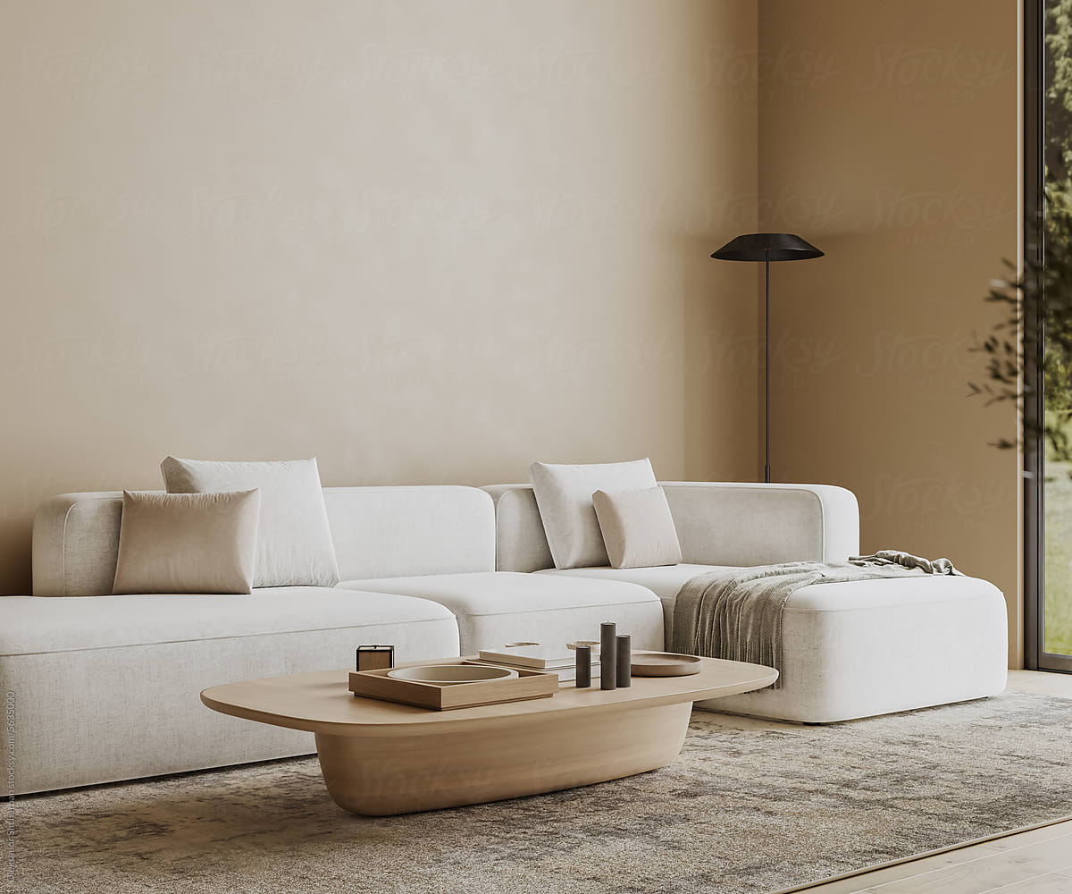 Modern home interior with big white sofa, living room concept