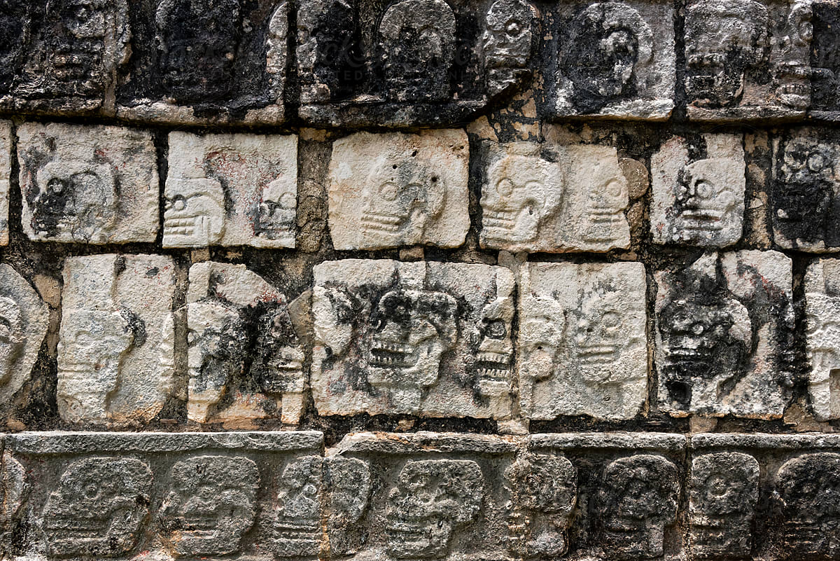 Skulls in bas-relief in Chichen Izta, Mexico