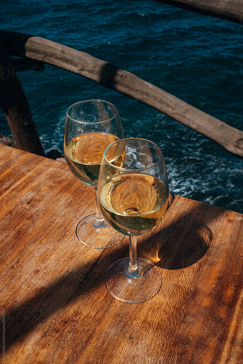 White wine by the ocean