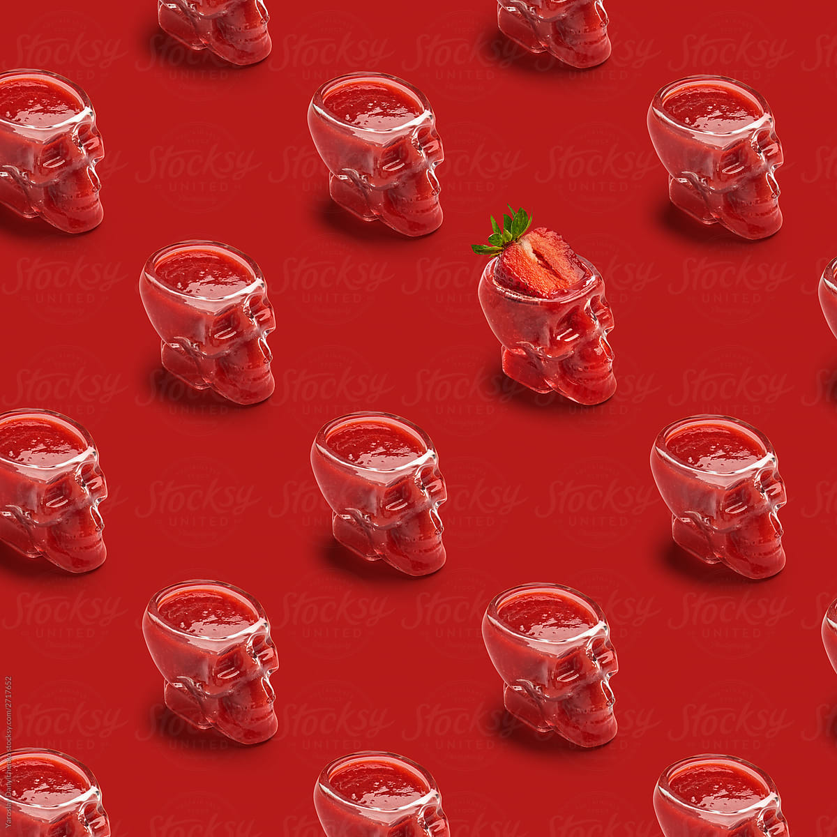 Skull glass with strawberry jam.