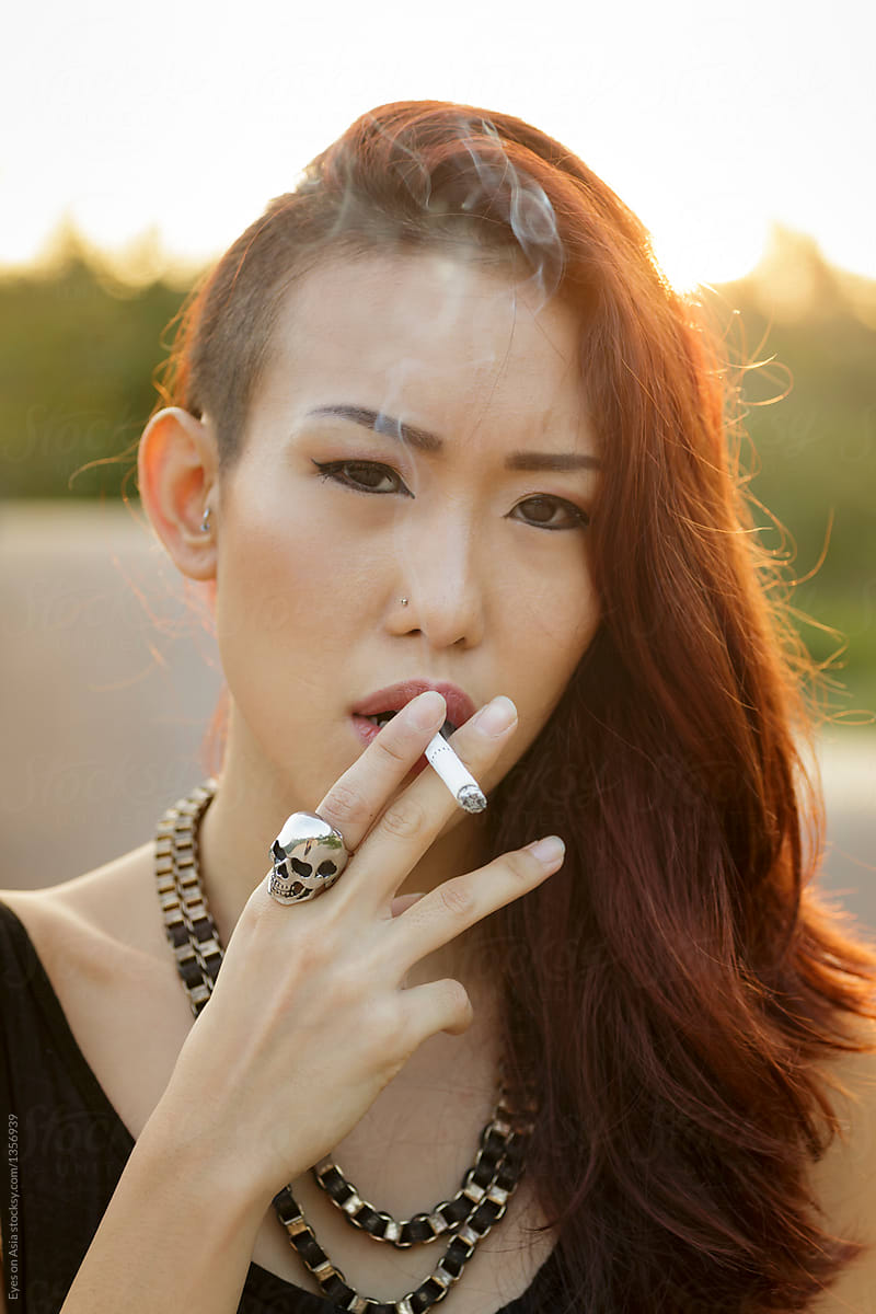 Asian girl smoking