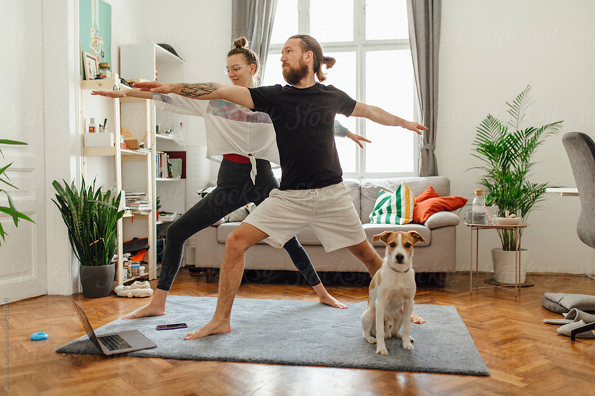 Couple Doing Online Yoga Class