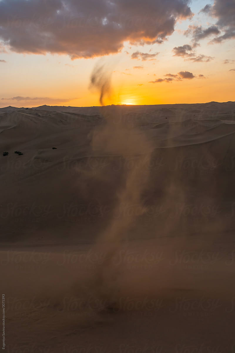 «desert Dunes During The Sunset And A Small Sand Whirlwind Del