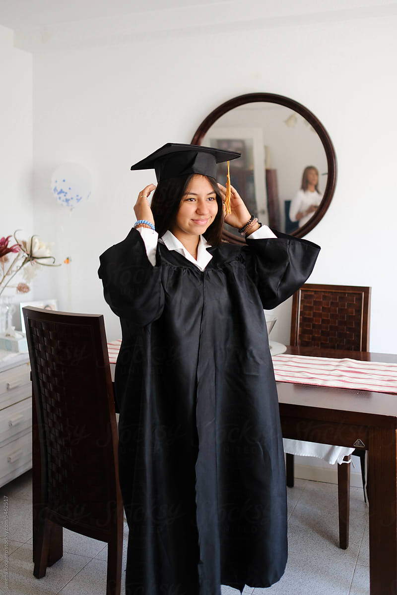 Teenager getting ready for graduation day