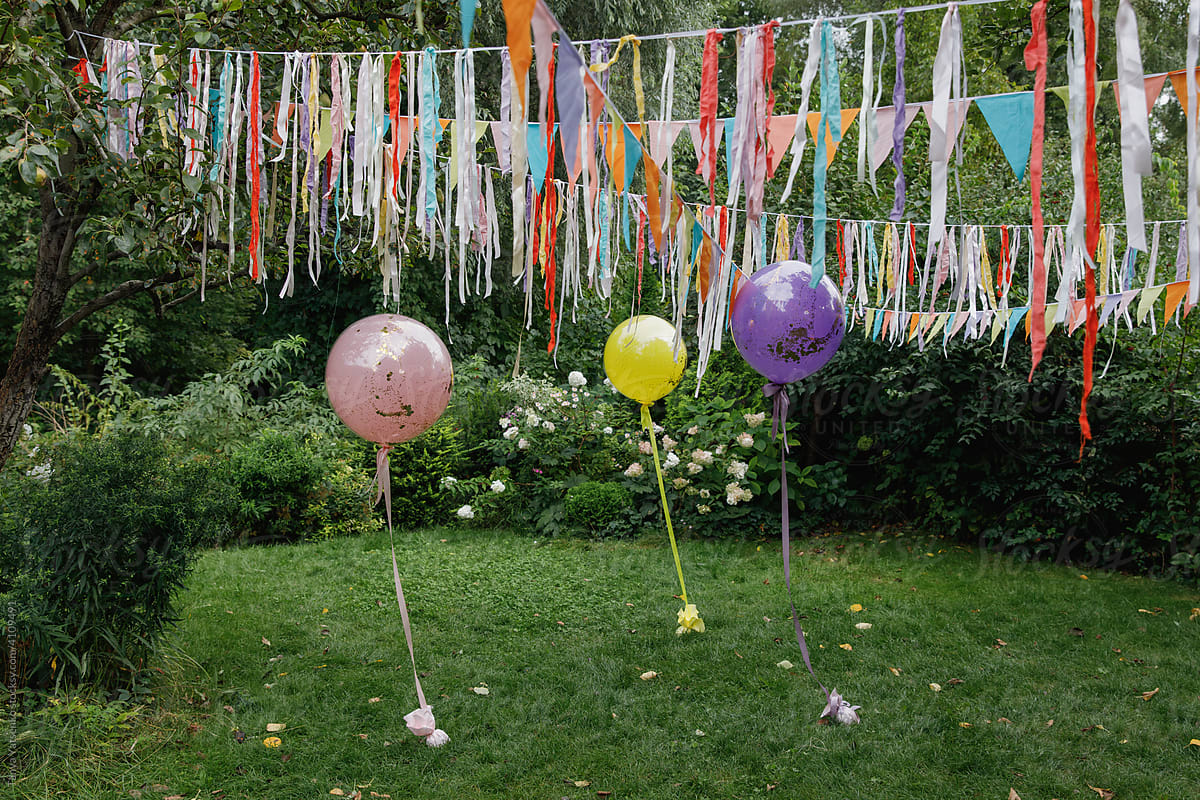 Birthday colorful set in the garden