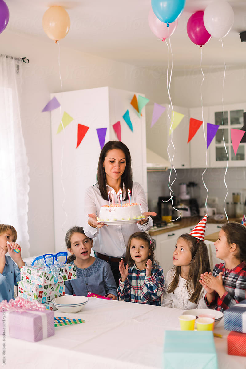 Group of children celebrating Birthday at home