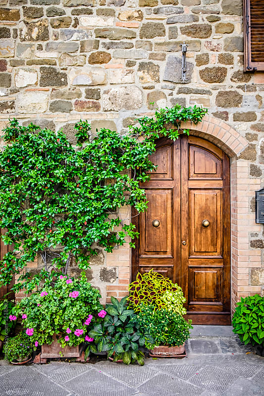 Wooden Door and Potted Plants in an Old Tuscan Village by Giorgio ...