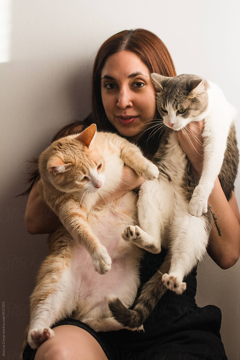Woman and cats portrait