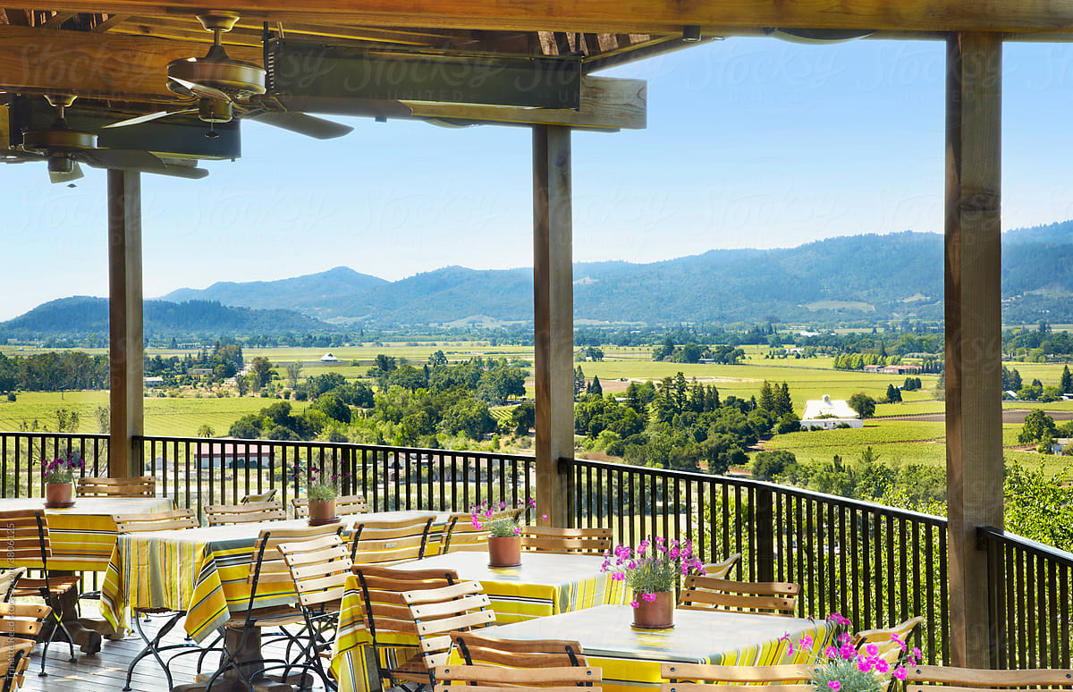 Cafe tables on terrace in Napa Valley