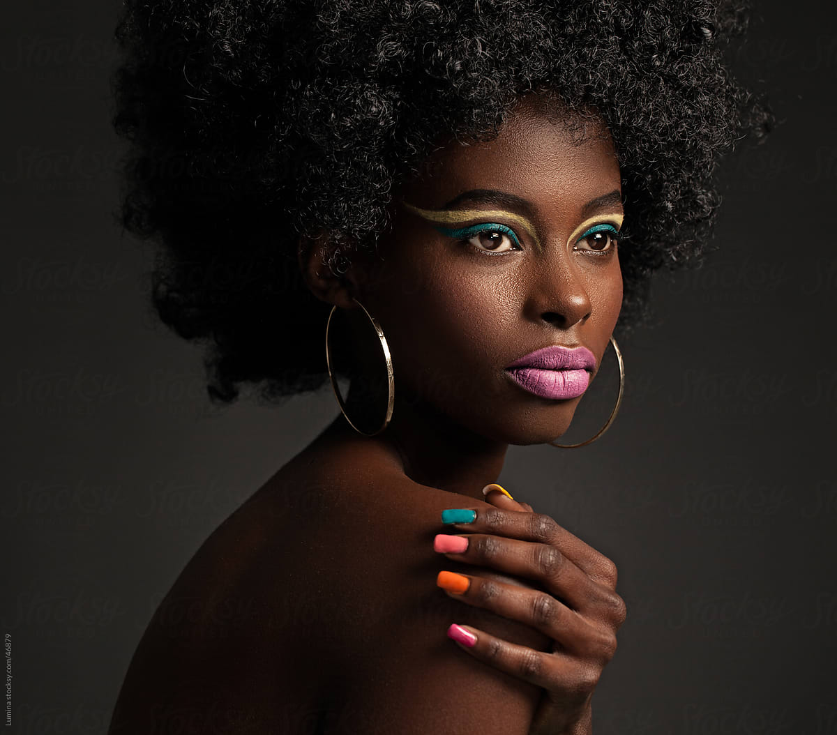 African Woman With Colourful Make Up By Lumina