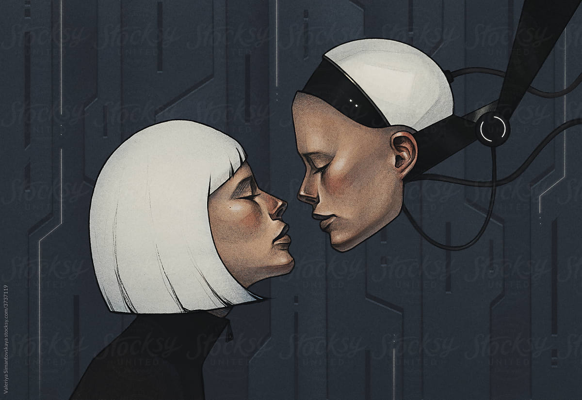 Future love. human and machine concept illustration
