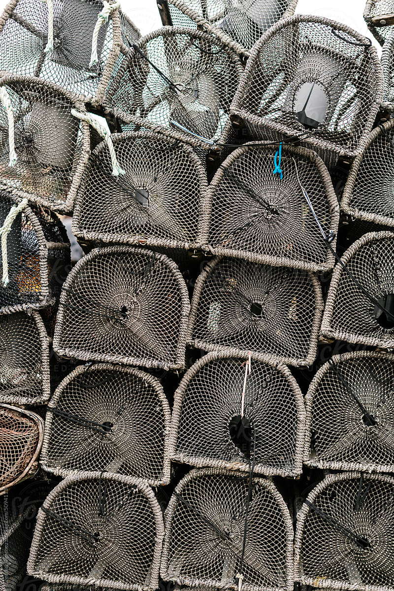 Pile of crab traps in daytime