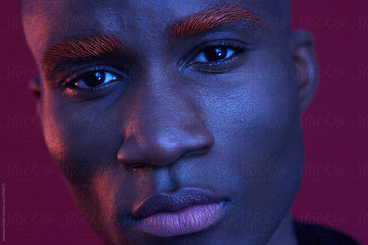 «african American Man Colourful Portrait Make Up Blue Light Del