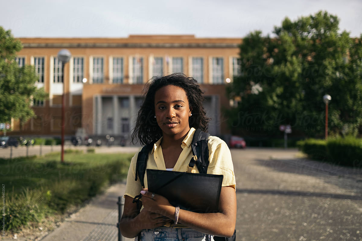 Portrait of a young african american student with on campus