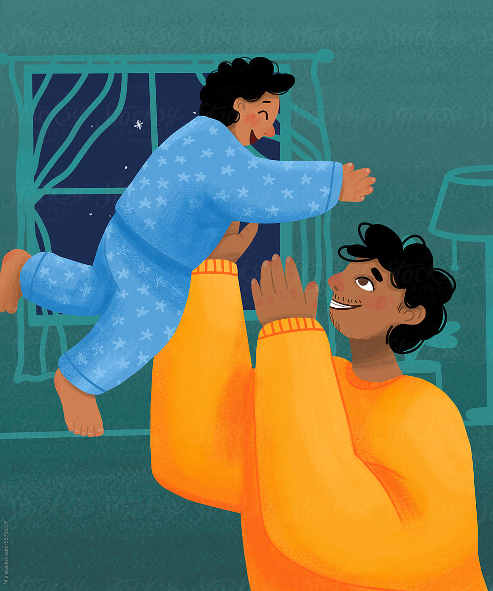Illustration of a Father\'s Playful Bond with Child